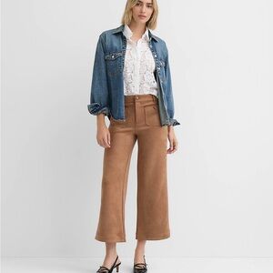 NWT LOFT Tan Wide-Leg Faux Suede Trousers. MSRP $94.95. Size 14